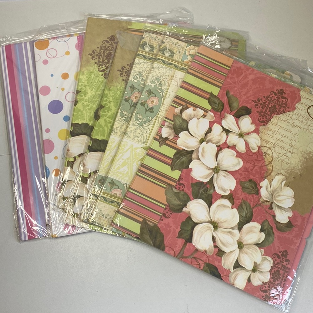(7) 3 pack file folders designer floral stripes NEW